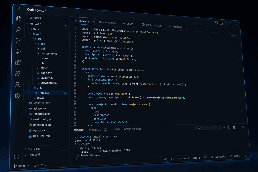CodeAgento web app running in a browser
